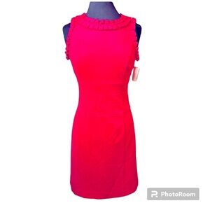 Chetta B Sunhee red ruffle detail sleeveless sheath dress size 4